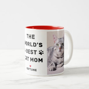Werkt beste kat mam Rood Twee foto Pet Lover Tweekleurige Koffiemok
