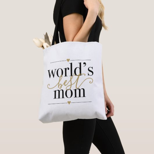 Werkt Beste Mam Elegant Black en Gold Script Tote Bag (Dichtbij)