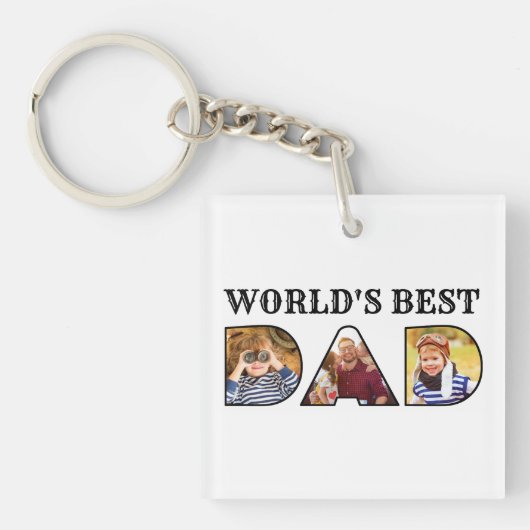 Werkt beste pap Citaat Modern 3 Foto Collage Sleutelhanger (voorkant)