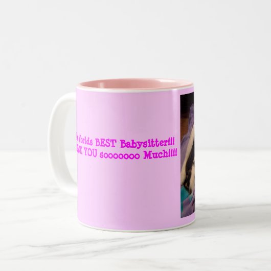 Werkt de beste babysitter!!! tweekleurige koffiemok (Voorkant links)