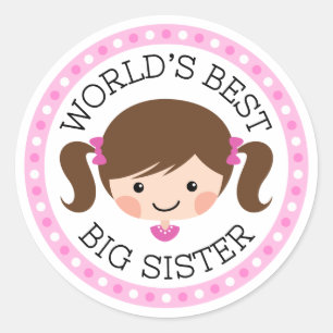 Werkt de beste grote zus cartoon bruin haar ronde sticker
