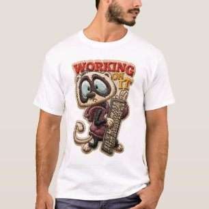 Werkt Er Aan Funny Wasbeer Toetsenbord Geborduurd T-shirt