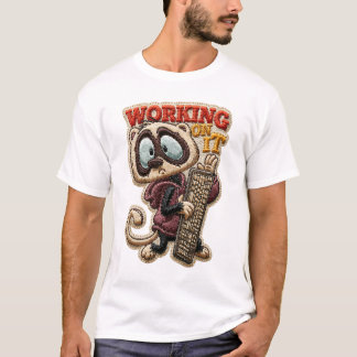 Werkt Er Aan Funny Wasbeer Toetsenbord Geborduurd T-shirt