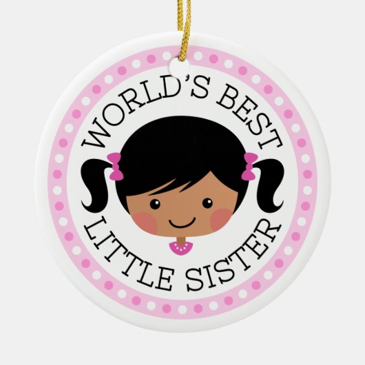 Werkt het beste kleine zusje cartoon meisje zwart  keramisch ornament (Voorkant)