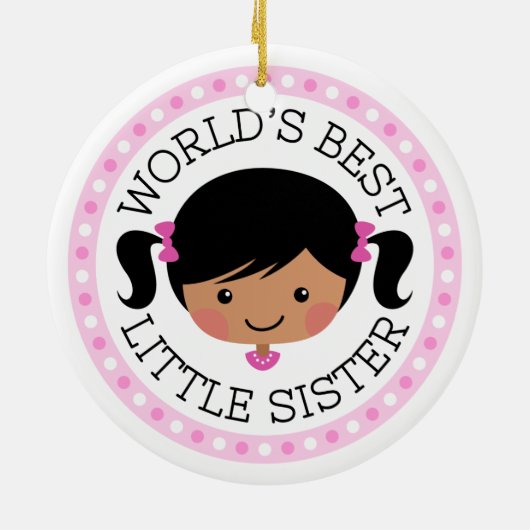 Werkt het beste kleine zusje cartoon meisje zwart  keramisch ornament (Achterkant)