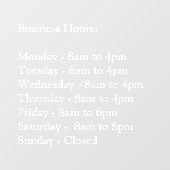 Werktijden - Wit Transparant Venster Cling Raamsticker (Vel)