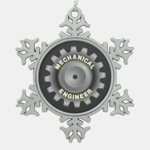 Werktuigbouwkundig ingenieur grijze tandwiel tin sneeuwvlok ornament