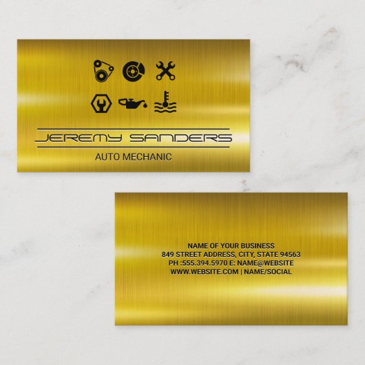werktuigkundige | Goud metaal | Hulpmiddelen | Die Visitekaartje (Voorkant / Achterkant)