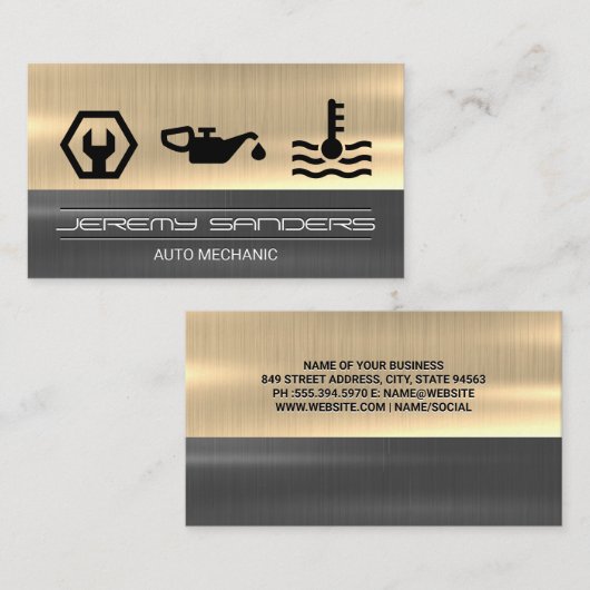 werktuigkundige | Goud zilver metaal | Hulpmiddele Visitekaartje (Voorkant / Achterkant)