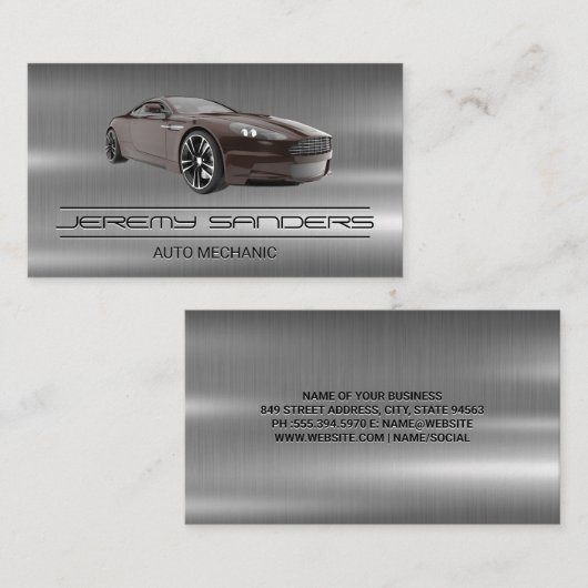 werktuigkundige | Metaal | Auto-autodiensten Visitekaartje (Voorkant / Achterkant)