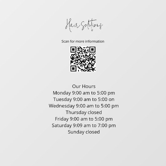 Werkuren met QR-code Window Cling Raamsticker (Vel)