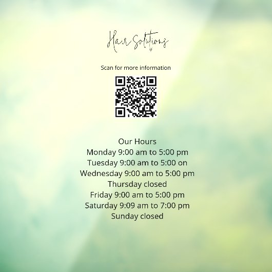 Werkuren met QR-code Window Cling Raamsticker (Vel 3)