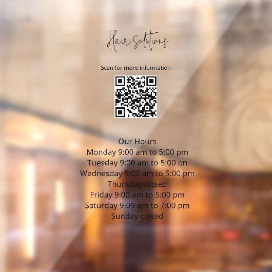 Werkuren met QR-code Window Cling Raamsticker (Vel 2)