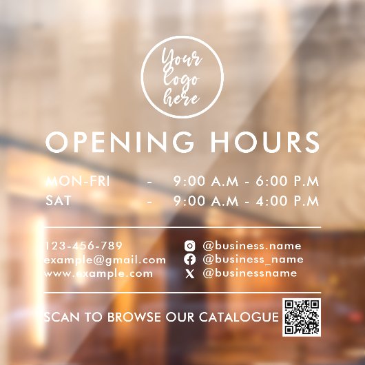 Werkuren QR Code Logo Contactgegevens Wit Raamsticker (Vel 2)