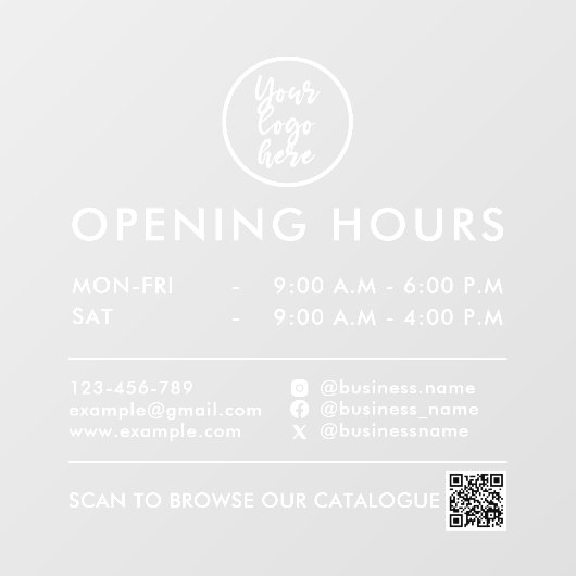 Werkuren QR Code Logo Contactgegevens Wit Raamsticker (Vel)