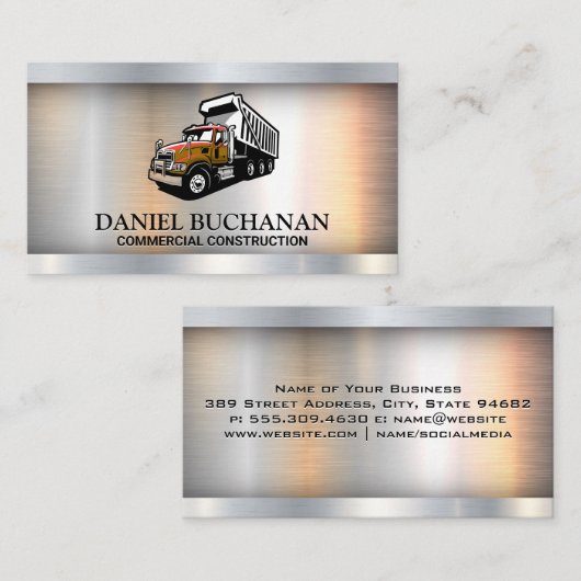 Werkvoertuig Kipper | Metaal Visitekaartje (Voorkant / Achterkant)