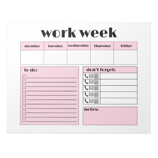 Werkweek Planner - roze Notitieblok (Voorkant)