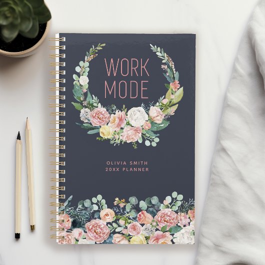 Werkwijze Marine Blauw Bloemen Gepersonaliseerd Planner