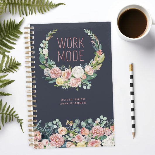 Werkwijze Marine Blauw Bloemen Gepersonaliseerd Planner