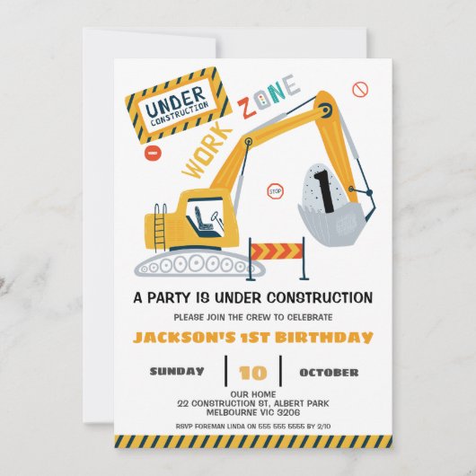 Werkzonegraafmachine in aanbouw Verjaardag Kaart (Voorkant)