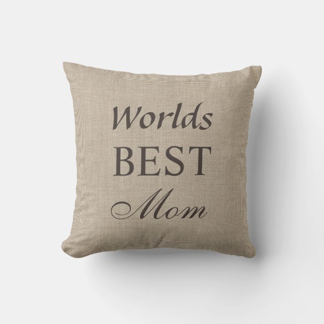 Werllen Beste Mam Pillow op Burlap Kussen (Voorkant)