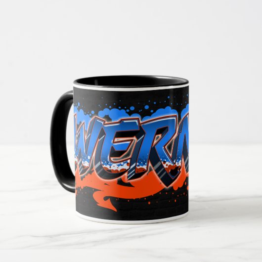 Werner Vorname Name Graffiti blue orange Tasse Mok (Voorkant links)