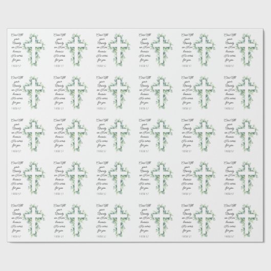 Werp al je angst op Hem Eucalyptus Kruis Cadeaupapier (Vlak)