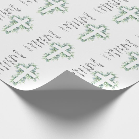 Werp al je angst op Hem Eucalyptus Kruis Cadeaupapier (Hoek)