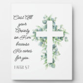 Werp al je angst op Hem Eucalyptus Kruis Fotoplaat (Voorkant)