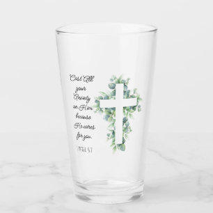 Werp al je angst op Hem Eucalyptus Kruis Glas