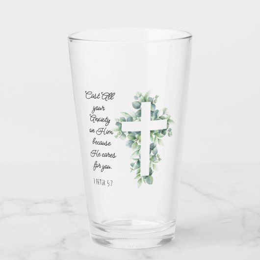 Werp al je angst op Hem Eucalyptus Kruis Glas (Voorkant)