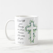 Werp al je angst op Hem Eucalyptus Kruis Koffiemok (Links)