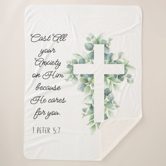 Werp al je angst op Hem Eucalyptus Kruis Sherpa Deken (Voorkant)