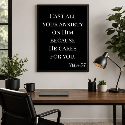Werp Je Angst op Hem Zwart en Wit Schrift Poster