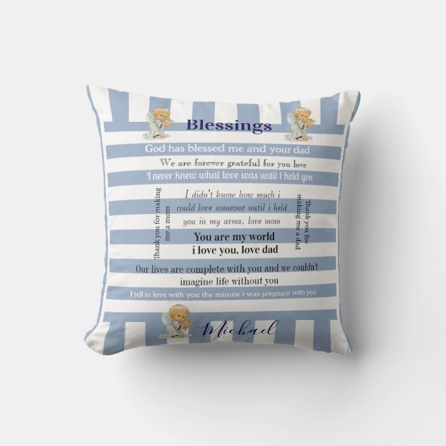 Werp kussen blauw & witte streep zegeningen  (Voorkant)