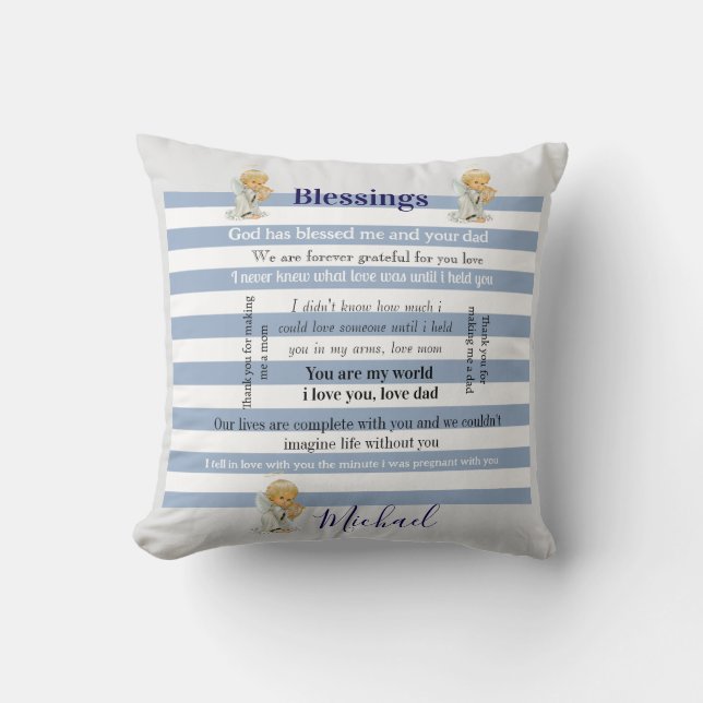 Werp kussen blauw & witte streep zegeningen  (Voorkant)