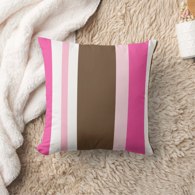 Werp kussen bruin & roze streep (Deken)