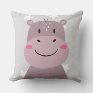 Werp kussen cute nijlpaard roze sterren grijs kind