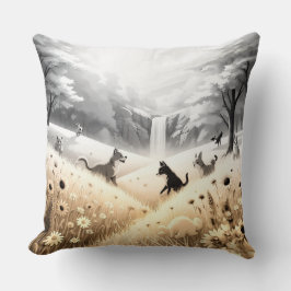 Werp kussen gouden gele bloemen en stromend water