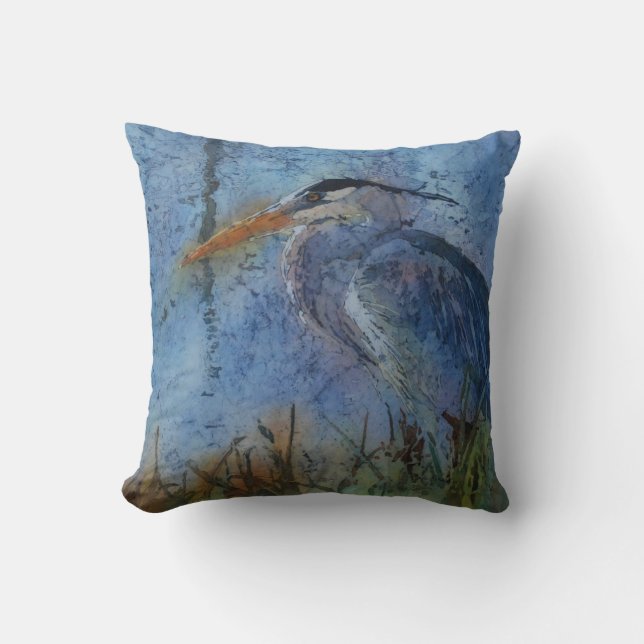 Werp kussen_grote blauwe reiger kussen (Voorkant)