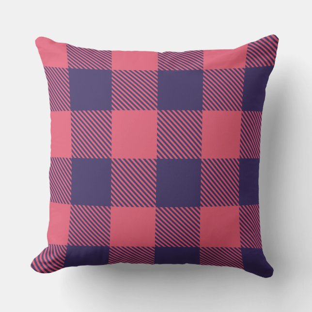 Werp kussen heet roze magenta indigo Buffalo Plaid (Voorkant)