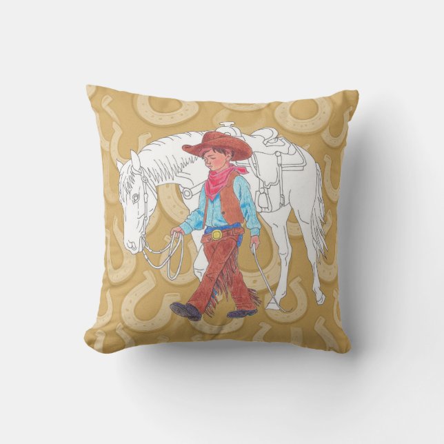 Werp kussen jonge cowboy en paard (Voorkant)