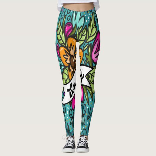 Werp Kussen Schoonheid met Bloemen Leggings (Voorkant)