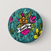 Werp Kussen Schoonheid met Bloemen Ronde Button 5,7 Cm (Voorkant)