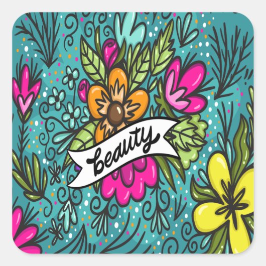 Werp Kussen Schoonheid met Bloemen Vierkante Sticker (Voorkant)