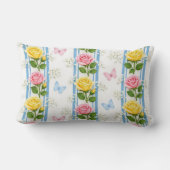 Werp kussen streep blauw roze & gele rozenFloraal (Achterkant)