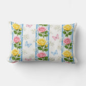 Werp kussen streep blauw roze & gele rozenFloraal (Voorkant)