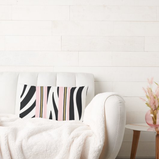 Werp kussen streep roze & wit goud zwart luipaard (Bank)