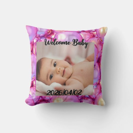 Werpkussen Aangepaste Welkom Baby Foto Kussen (Voorkant)