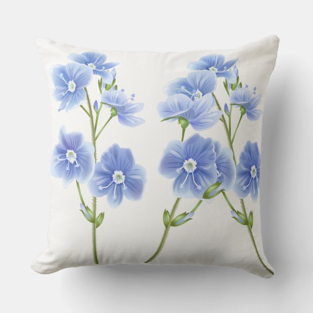 Werpkussen-Blauwe Wilde Bloemen Kussen (Voorkant)